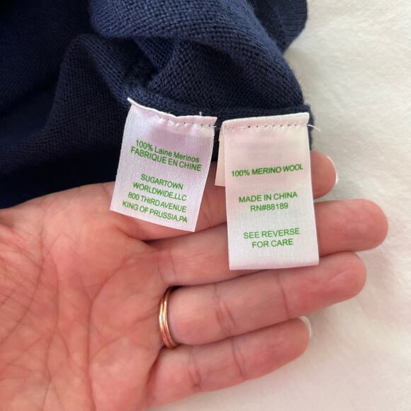 Lilly Pulitzer Sweater Shift Kariana Crochet Navy 100% Wool Dress, Size Large - Picture 9 of 11